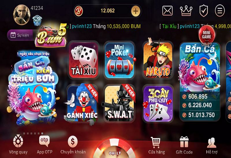 Giao diện cổng game Bumvip vô cùng đẹp mắt