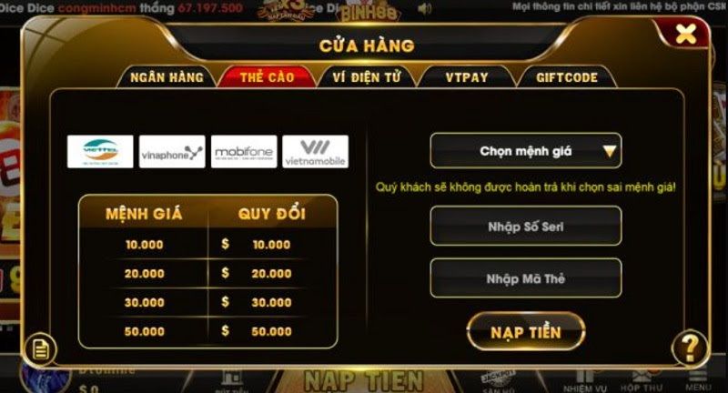 Nạp tiền bằng thẻ cào 