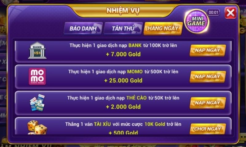 Nhiệm vụ nạp tiền Mio99 hấp dẫn