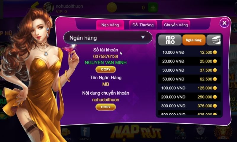 Nạp tiền Vip88 Club để đặt cược dễ dàng