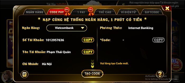 Các kiểu nạp - rút tiền vào tài khoản Yo88