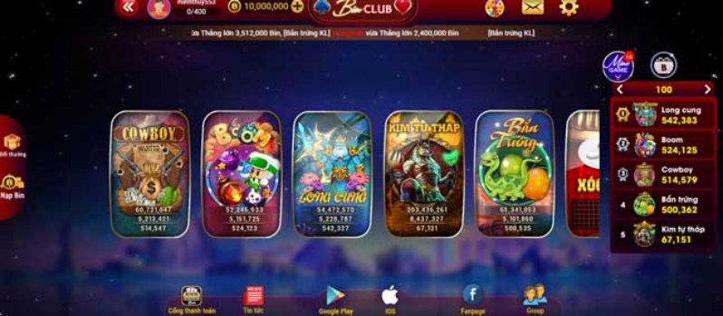 Giao diện cổng game Bin Club