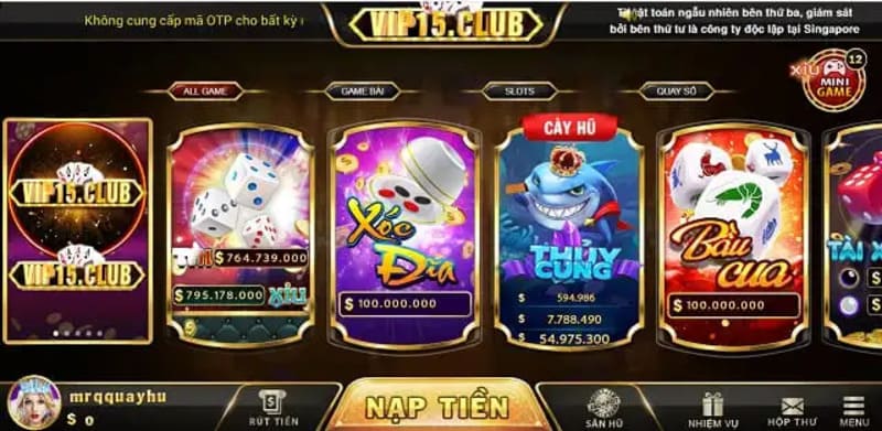 Đa dạng thể loại game trong Vip15 Club