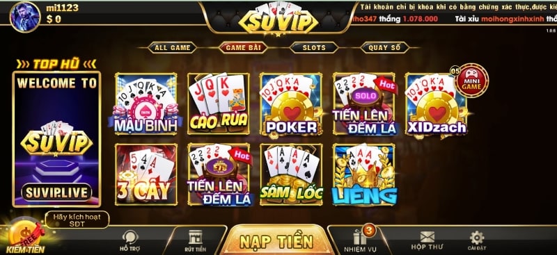  Game đánh bài đổi thưởng tại Sunvip