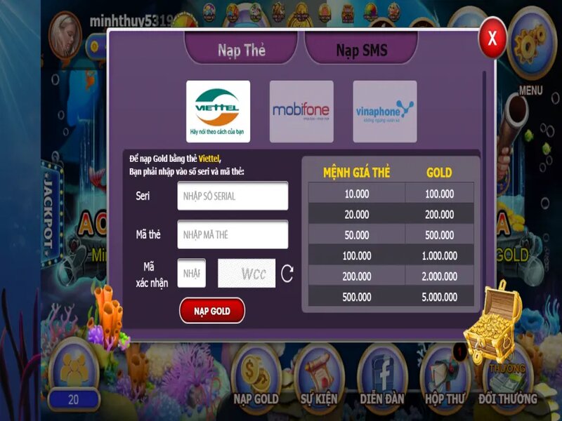 Thao tác nạp tiền tại cổng game cho anh em thực hiện