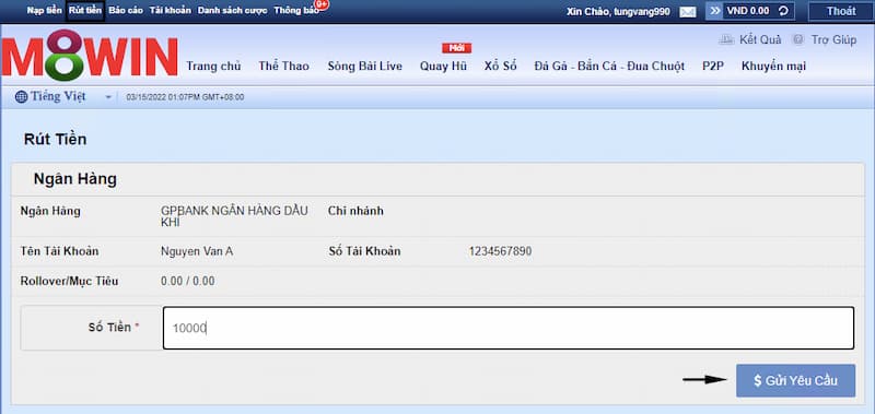 Hướng dẫn các bước rút tiền từ M8win