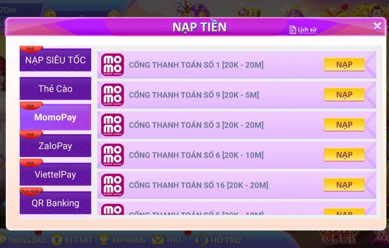 Hướng dẫn nạp tiền Mon Club ngay trong game