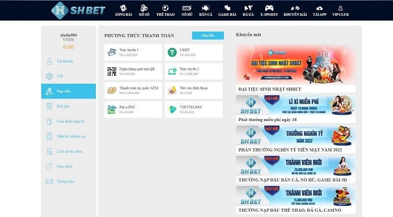 Hướng dẫn cách nạp tiền Shbet cho tân thủ